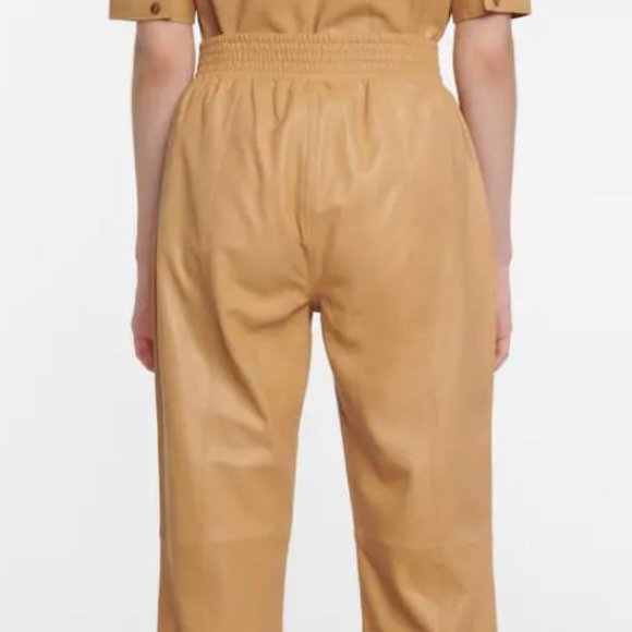 NWT FRAME Butterscotch Brown Gym Cropped Lambskin Leather Pants-Sz XS & M - Picture 5 of 12